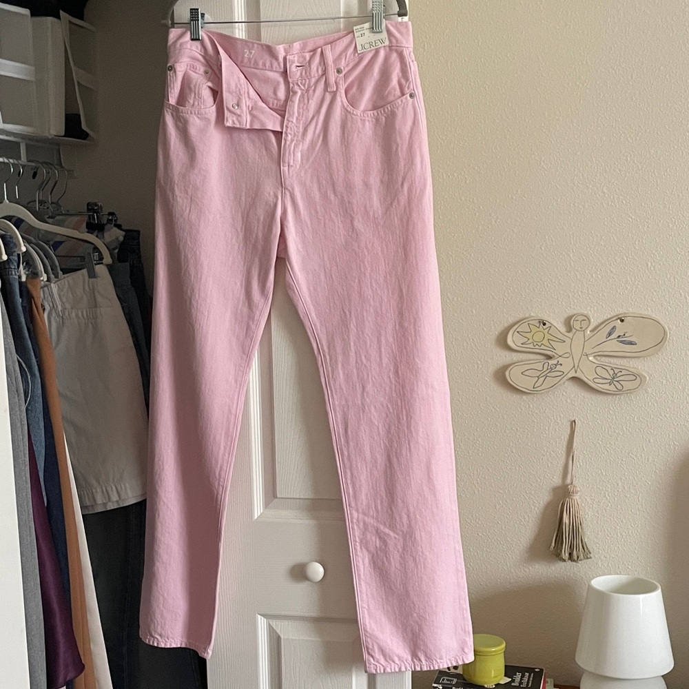 J. Crew Light Pink Mid-Rise Slouchy Straight Jeans